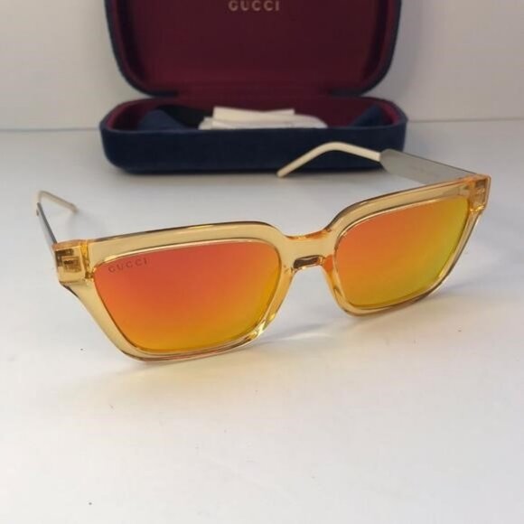 💯 - New  Authentic Gucci Orange Mirror Rectangular Men's Sunglasses GG0975S … - Picture 9 of 17
